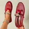 Women's Summer Ballet Flat Sandals Hollow Mesh Breathable Slip On Buckle Closure Comfortable Casual Shoes