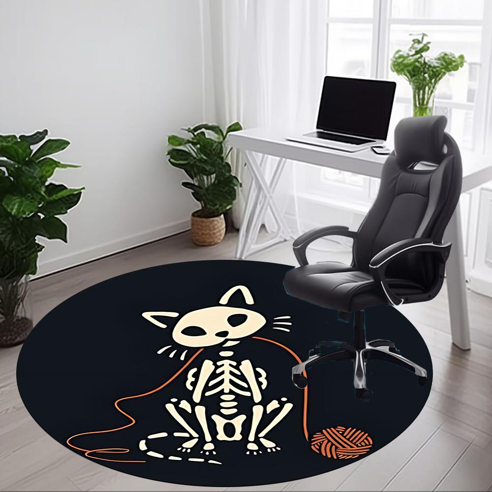 1pc Cat Skeleton Office Round Area Rug, Mat Suitable For Office, Under Office Chairs Bedroom Living Room Home Decor, Room Deco