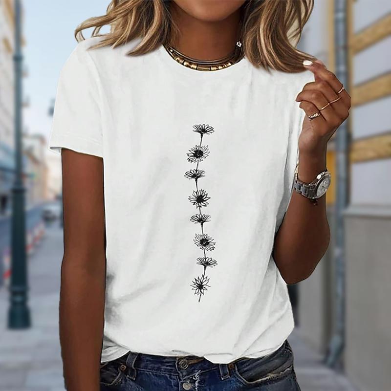 

Women Summer T Shirt Retro Fashion Short Sleeve Tees Casual Flower Printed Tops XS синій