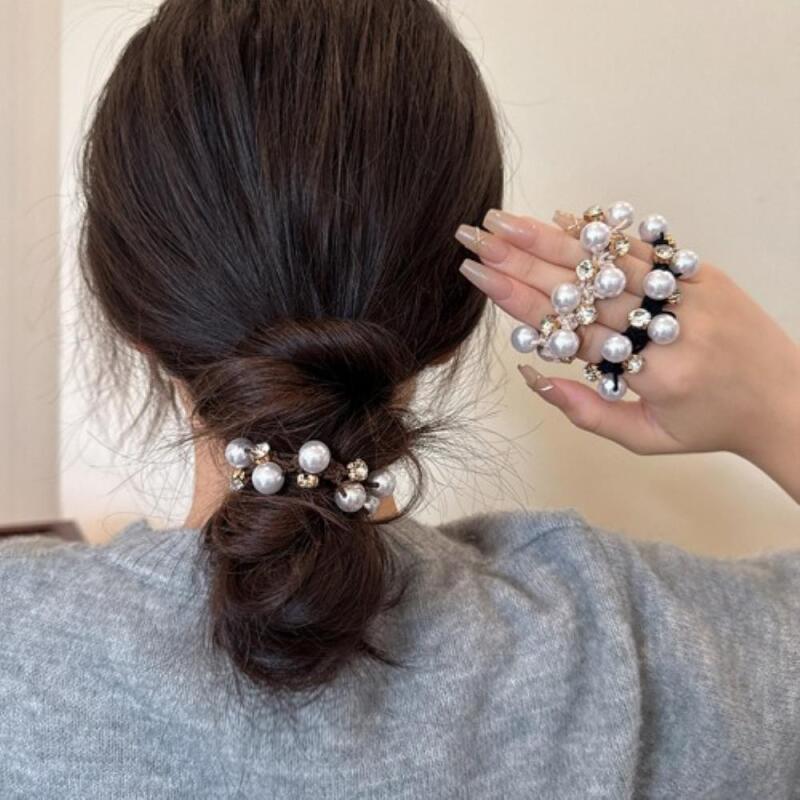 Pearl hair tie layered wedding guest look, elegant daily look