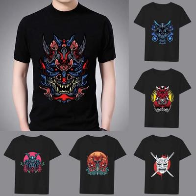 T-Shirt Herren Schwarz Print Kurzarm O-Ausschnitt Anime Lustig Teufel Serie Slim Junge Männer Pendler Atmungsaktiv Weich Jugend Shirt Top