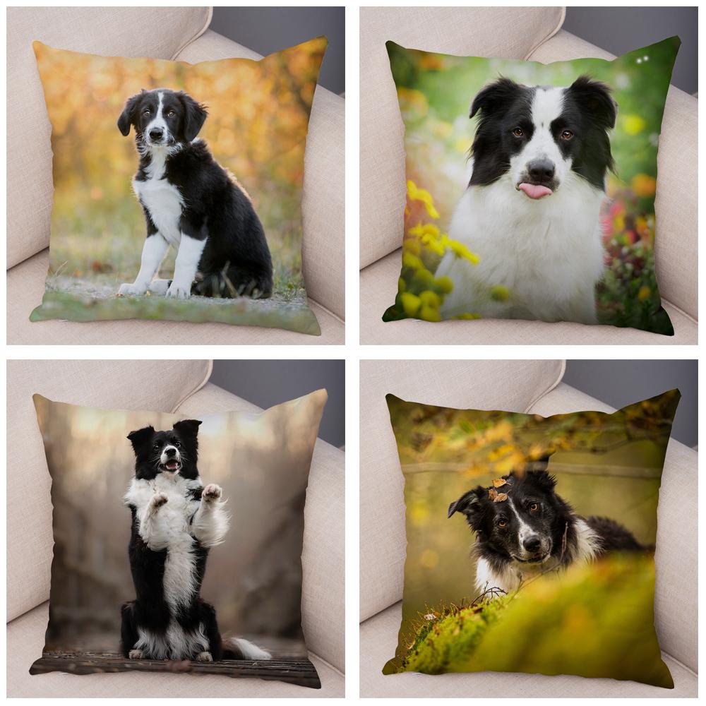 Cute Pet Animal Dog Print Pillowcase Scottish Border Collie Cushion Cover  Sofa Car Decoration