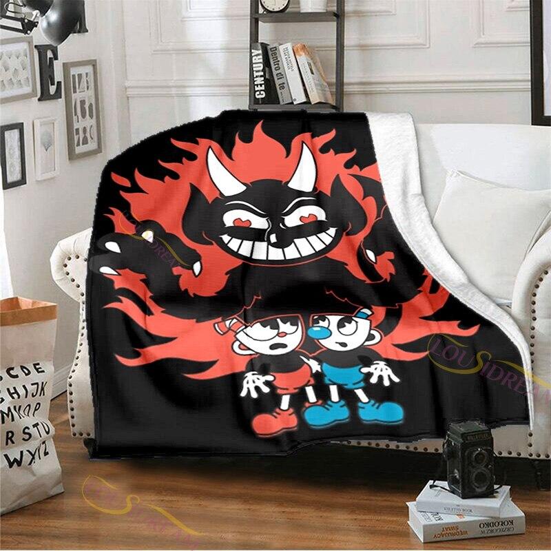 Playroom Cuphead and Mugman Pattern Flannel Blanket Cozy Bed Blanket Lightweight Soft Throw Blanket Sofa Quilt for All Seasons