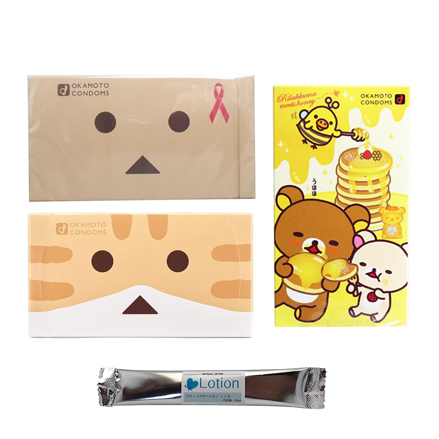 

Condom Okamoto Danbo Nyanbo Rilakkuma Honey 3 box set with stick lotion (12 pieces) (12 pieces) (10 pieces)