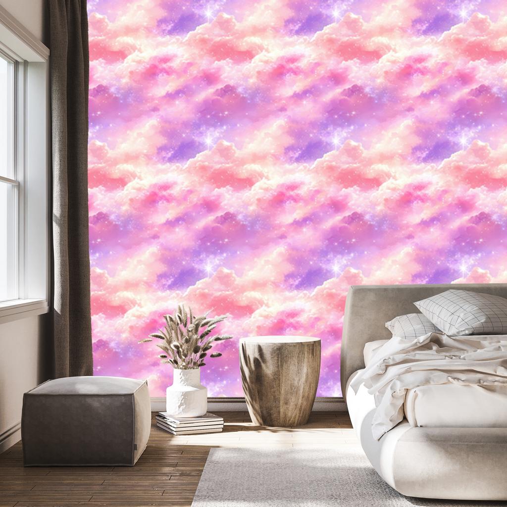 Watercolor Galaxy Wallpaper Powder Pink, Lavender, and Coral 50x1000