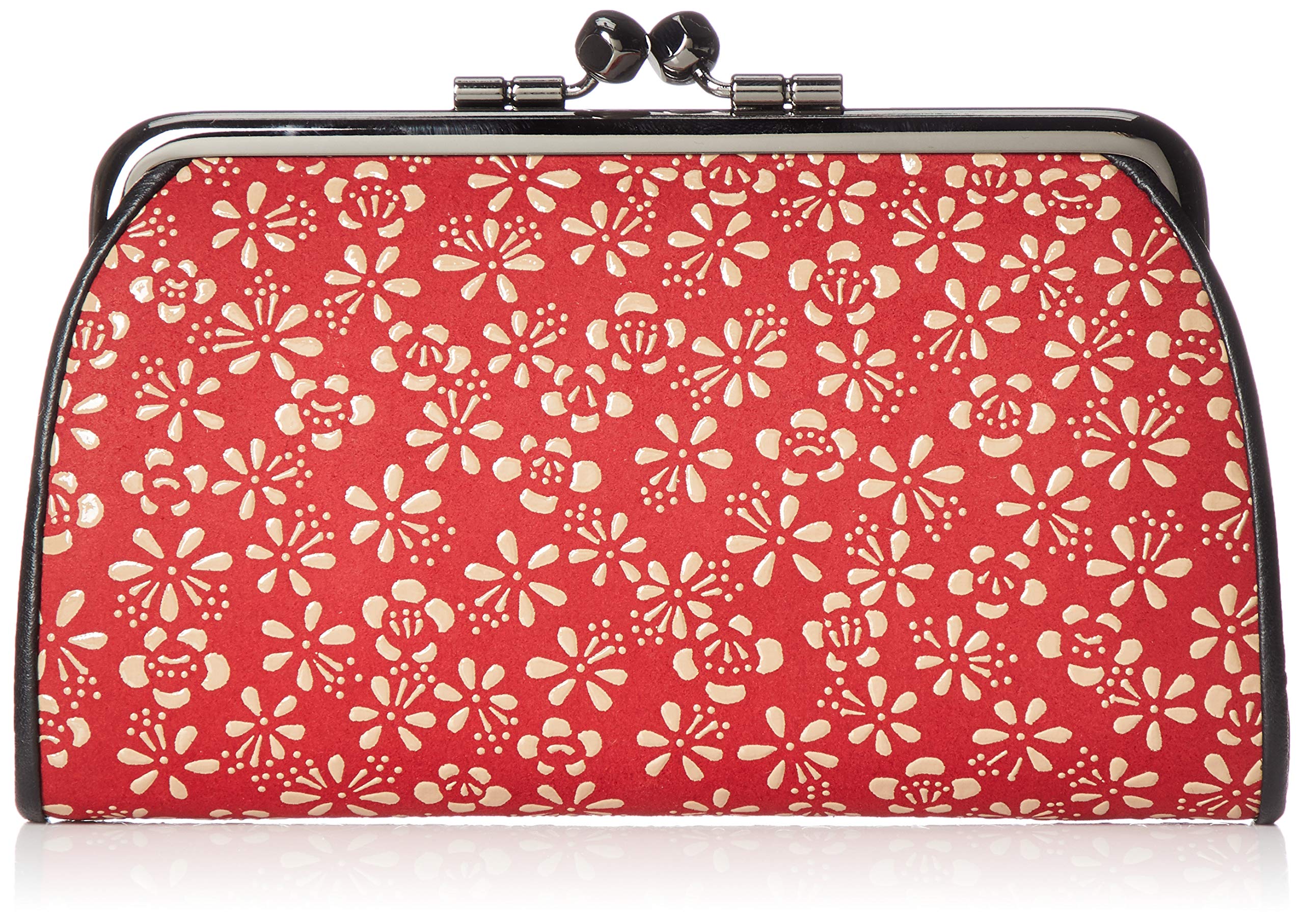 

Indenya Parent-Child Clasp Coin Purse 340, Red Deer Leather with White Lacquer, Plum Blossom Pattern, 1501-13-148