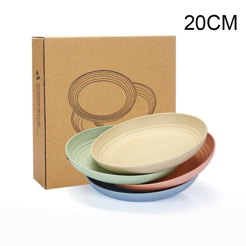 4pcs 20/23/25cm Lightweight Wheat Straw Plates Unbreakable Dishes and Plates Sets Non-toxin Safe Healthy for Kids Children Adult
