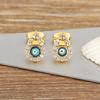 Nidin New Trendy Waterdrop/Round Shape Evil Eye Charm Stud Earrings For Women Hollow Design Shine Zircon Ear Jewelry Accessories