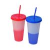 Hot 710ML PP Temperature Sensitive Color Changing Plastic Cup 24oz Large Capacity Water Cup Single-layer Transparent Straw Cup