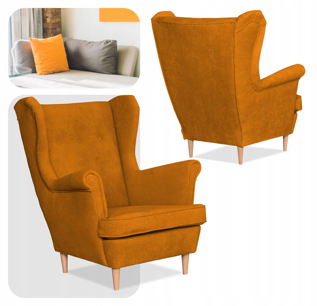 Fotel uszak skandynawski welur Hunter Family Meble musztardowy