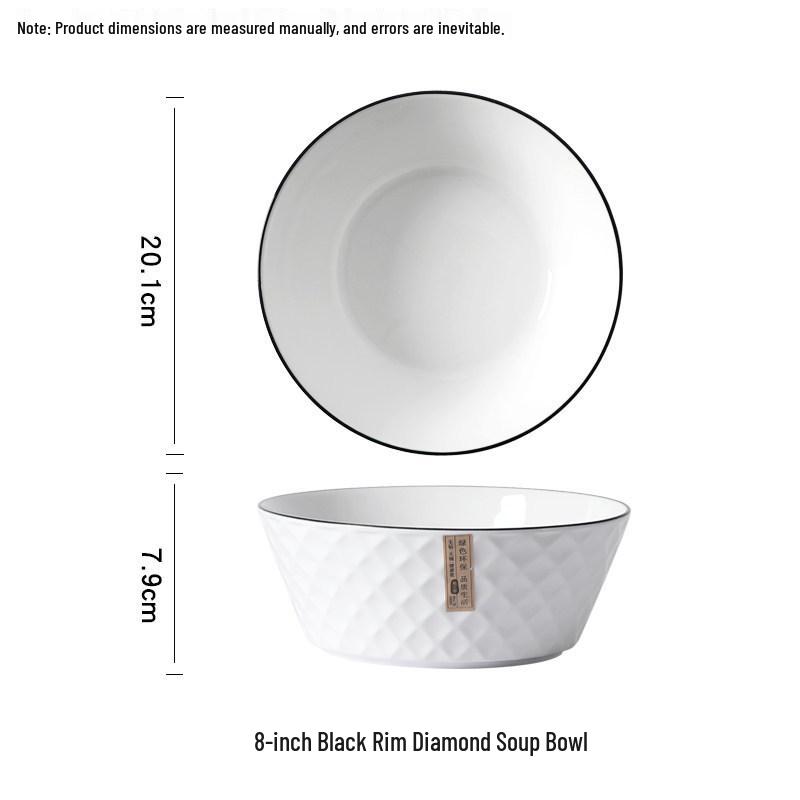 Set of 2 Large 8-Inch Nordic Style Ceramic Soup Bowls - Creative Simple Design, Perfect for Soups and Salads.