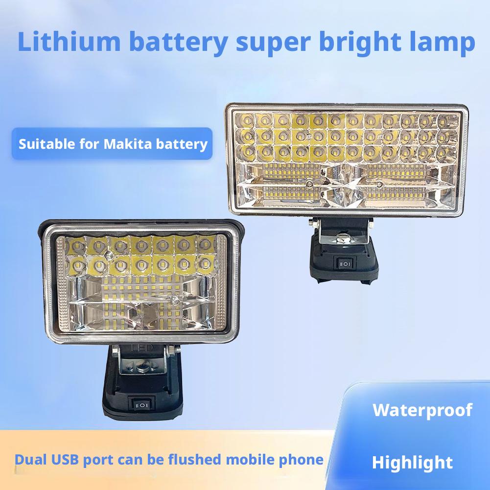Dual USB Power Bank For Makita Lithium Battery Emergency Lights 2-7Inch Large Lens Car LED Work Lamp Light Torch