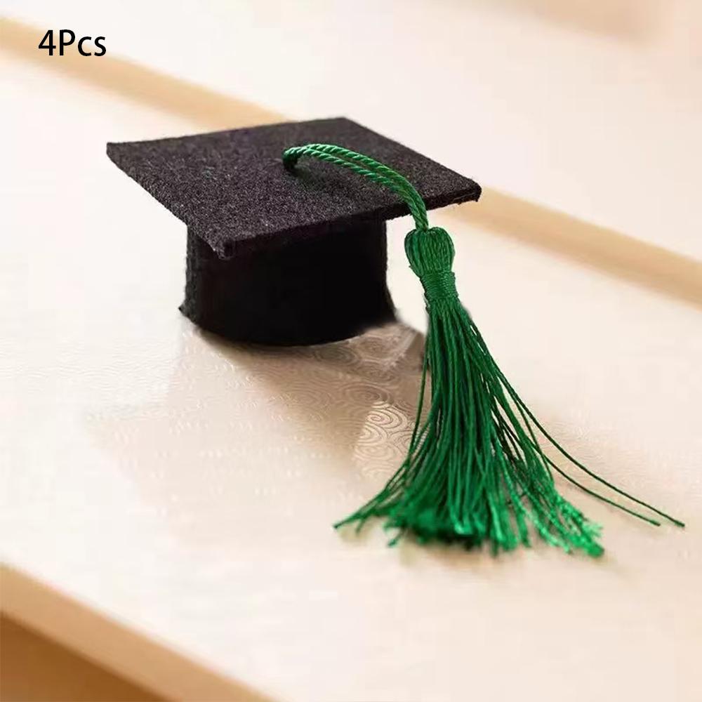 Runtowo 4pcs Graduation Hat, Felt Mini Doctoral Hat,Celebrate Party Graduation Headwear Congratulations with Tassels