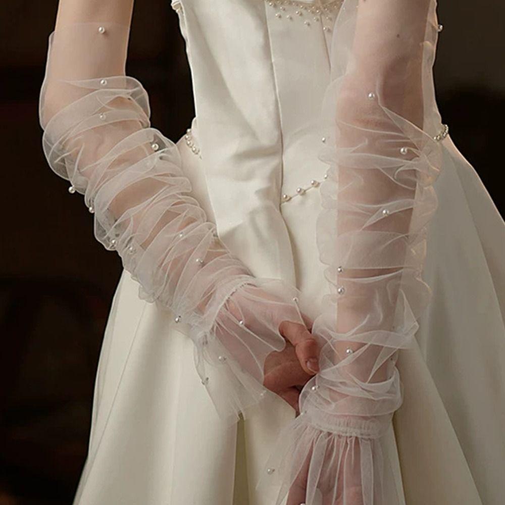 Lace Bridal Long White Gloves Versatile Brides Arm Cuffs  Women,Brides,Bridesmaid