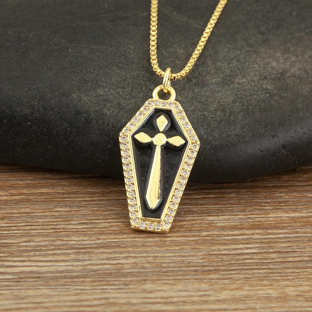 

Nidin High Quality Coffin Necklace Red/Black Enamel Cross/Vampire Pendant With AAA Zircon Light Luxury Women s Statement Jewelry