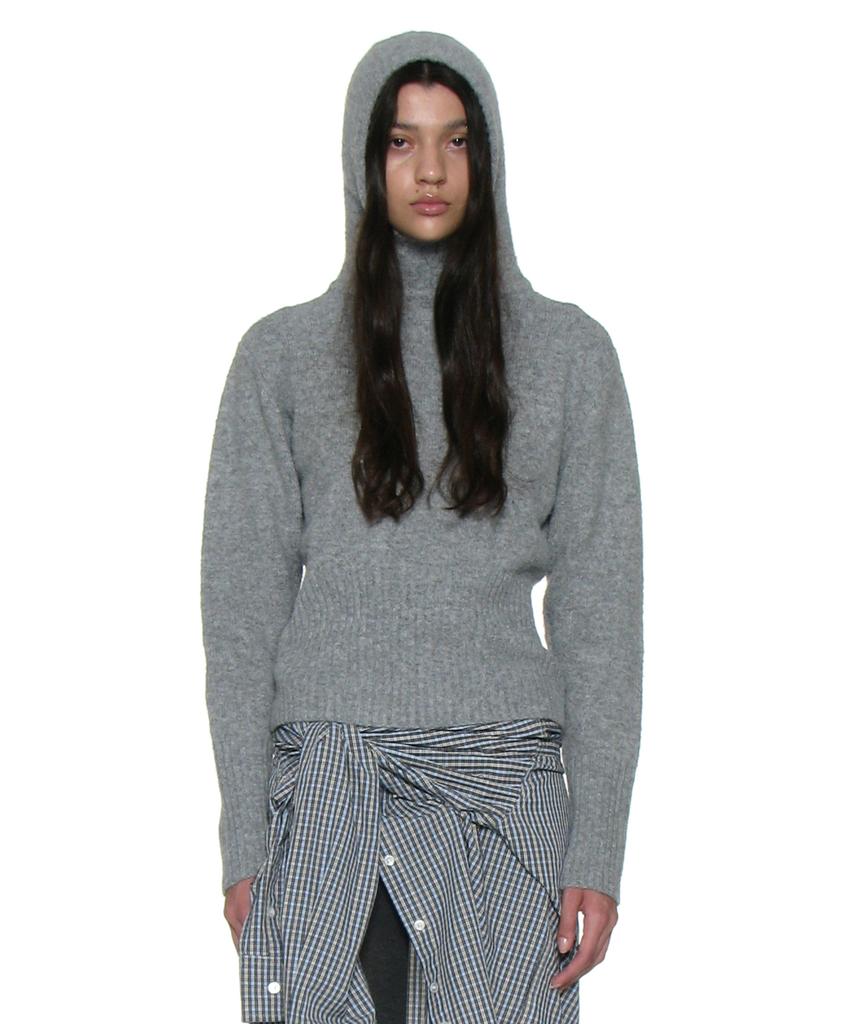 PARTIMENTO WOMEN Cutout Warmer Knit Hoodie_Melange