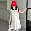Girls Summer Preppy Polo Collar Sleeveless Pleated Dress Medium Large Kids Casual Vest Skirt