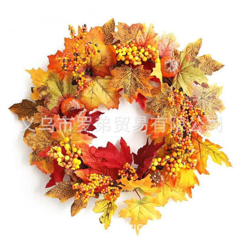 Harvest Wreath With Pumpkins Berries Vine Circle Halloween Thanksgiving Door Decor