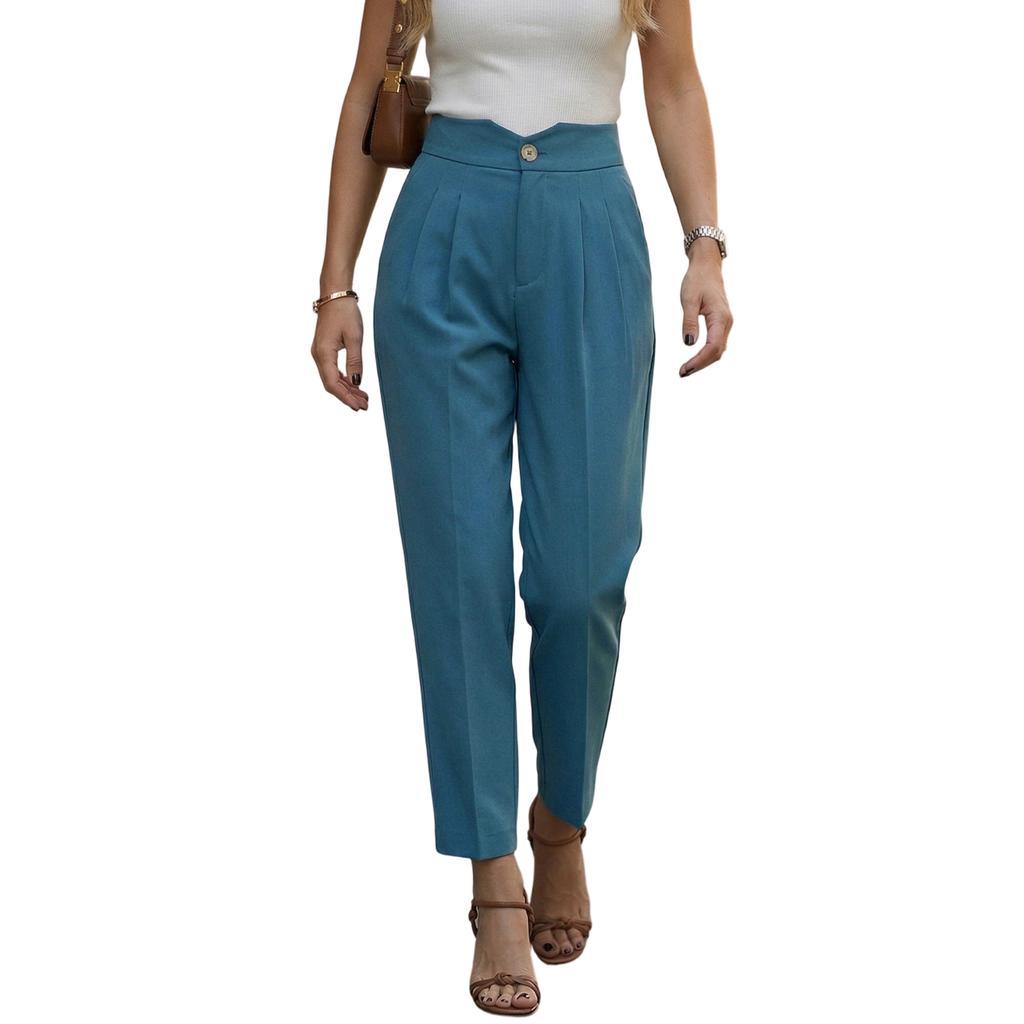 High Waist Straight Leg Trousers for Women Classic Fit with Button and Zip Closure Office Casual Pants