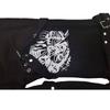 Women's High Waist Flare Jeans Loose Fit Skull Print Metal Strap Cargo Pocket Long Denim Trousers