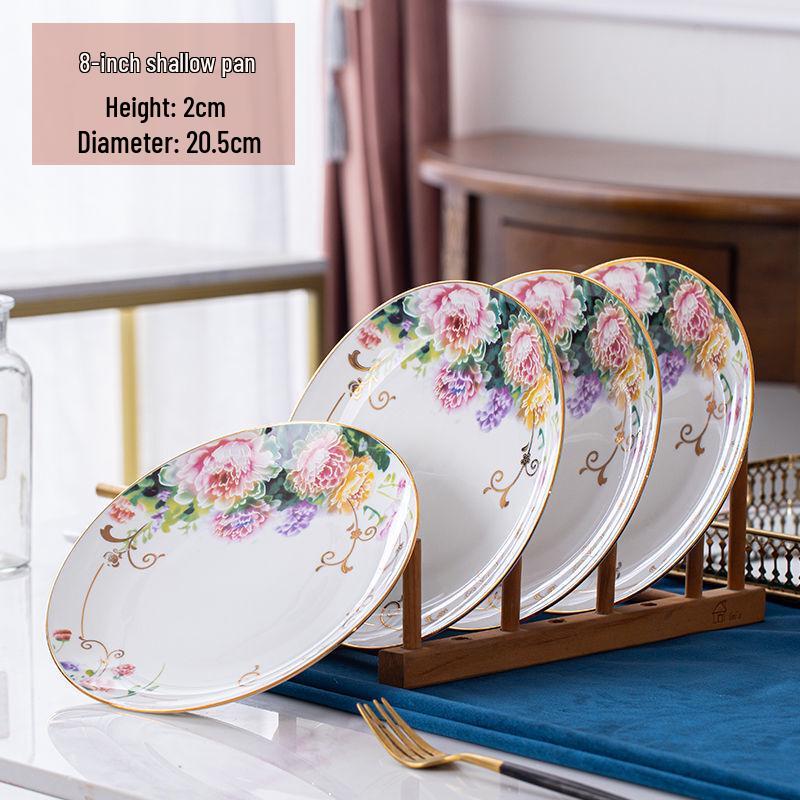 Handun Flowers in Fog Gold-Accent Rice Husk Plates (4-Piece Set)