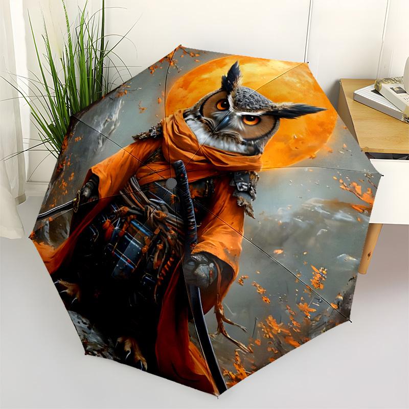 

1pc Owl Samurai Automatic Open/Close Umbrella - Portable Collapsible Umbrella with 8-Rib Stability, Fashion Lovers yy251017138