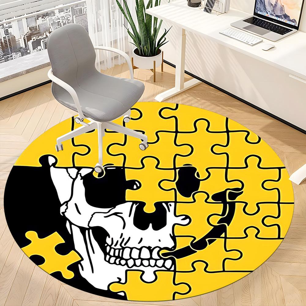 1pc Puzzle Skull Chair Carpet for Office, Round Non Slip Durable Large Size Office Carpet, Suitable for Office
