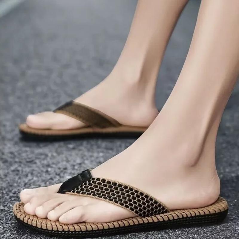 Módní pánské žabky 2025 Léto Nové plážové pantofle Módní ležérní sandály mezi prsty Ručně vyráběné pantofle pro muže Protiskluzové ploché pantofle