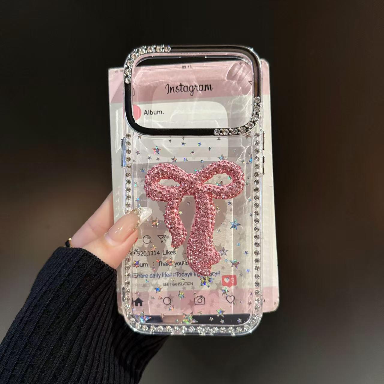 Star Bowknot Glitter Rhinestone iPhone 17 Case: Transparent Laser-Cut Protective Cover 15