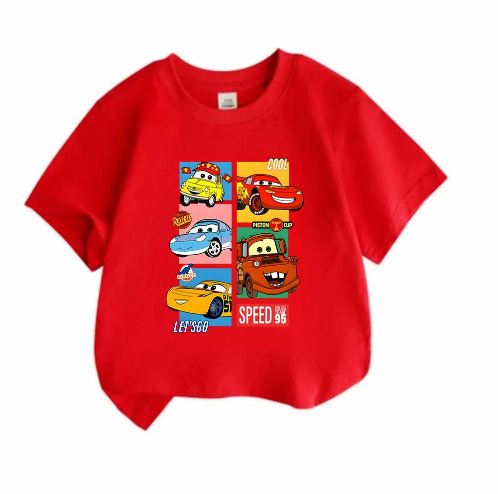 Kids Boys Girls 100% Cotton Crew Neck Short Sleeve T-shirt, Cute Cartoon Racing Car Print Casual Summer Tee Tops, Comfortable Lightweight Breathable D