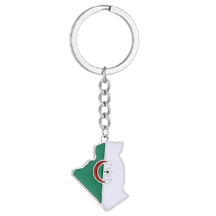 Stainless steel Algeria Map Flag Keychain Outline Jewelry Gift for Friend Family серебряный