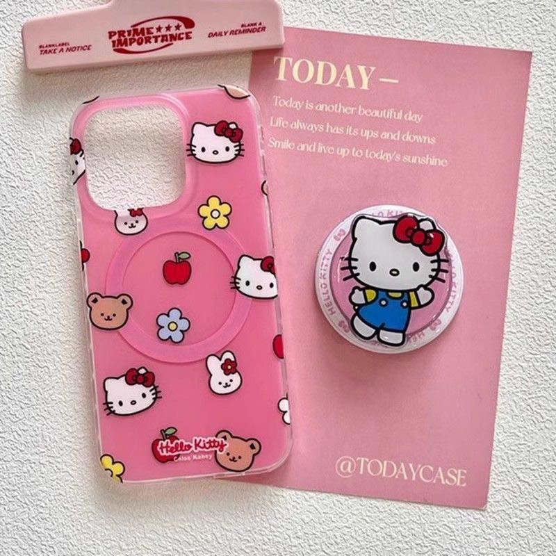 Magnetic Hello Kitty Bracket Phone Casing For Iphone 17 16 Pro Max 17 Air 15 14 12 13 11 Pro Max 16 12 13 Mini Plating Case