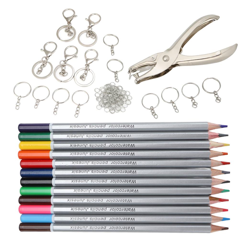 Keychain Craft Set Complete DIY Keychain Tools with Colored Pencils Hole Punch for DIY Craft Toys Gifts