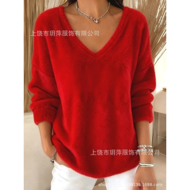 Womens V-Neck Long Sleeve Sweatshirt With 3D Digital Print Christmas Design Fall Winter Casual Hoodie