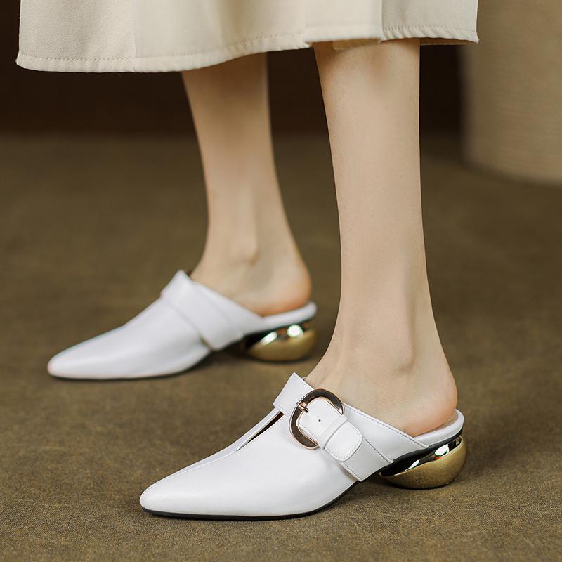 2024 Summer Fashion New Muller Shoes Women Buckle Fashion Station Baotou Slippers Half-supported Outdoor Sandals Fashion Shoes