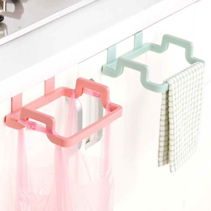 Trash Rack Storage Garbage Bag Holder Cupboard Door Back Kitchen Garbage Rubbish Bag Cabinet Hanging Trash Rack Kitchen Orgnizer