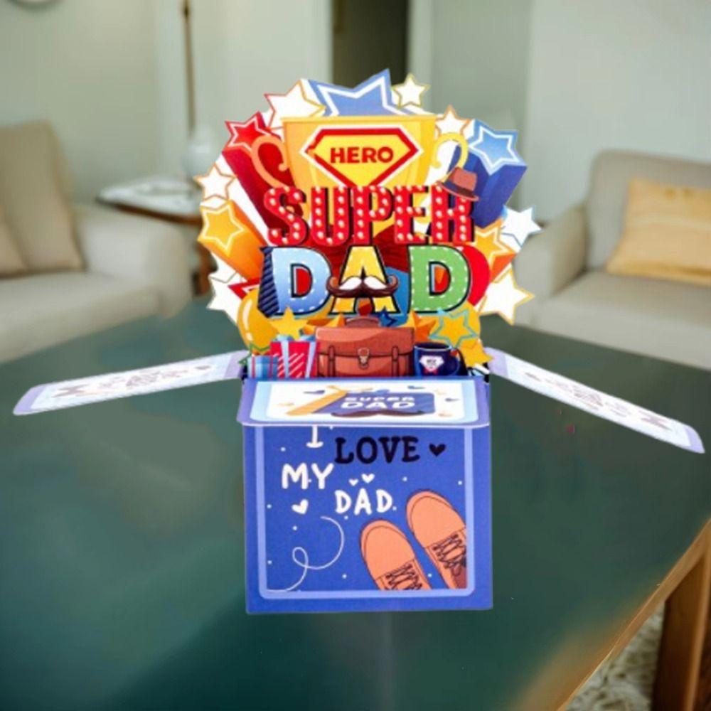 Super Dad Father's Day Gift Blue Pop Up Blessing Card Funny 3D Up Greeting Cards  Grandpa