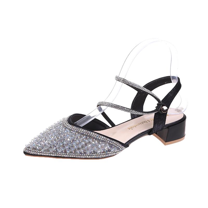 

Мода 2025 Новая мода Остроносые туфли на толстом каблуке, Мягкие теплые босоножки с закрытым носком на среднем каблуке в стиле бриллиантов, Женская обувь 35 чёрный