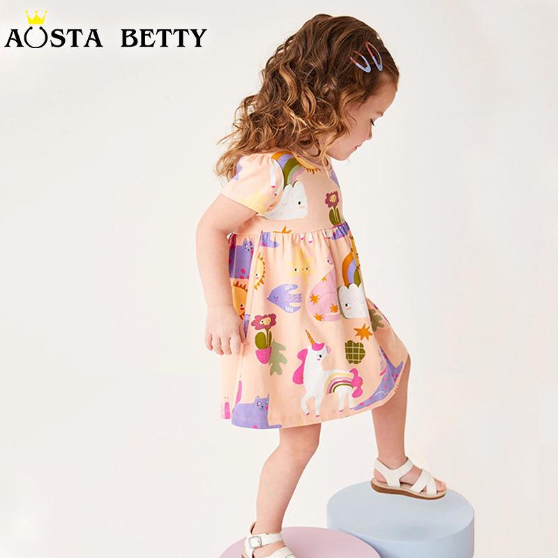 

European & American Style Cartoon Print Girls Princess Dress - Summer 2025 4 Years (110 cm)
