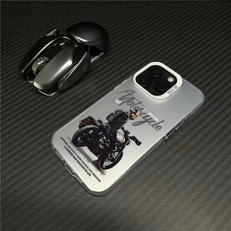 Popular Laser Hard PC+TPU Back Cover for Motorcycle Rider Mobile Phone Cases for iPhone 16 15 14 13 Pro 12 11 Pro Xs X XR Max