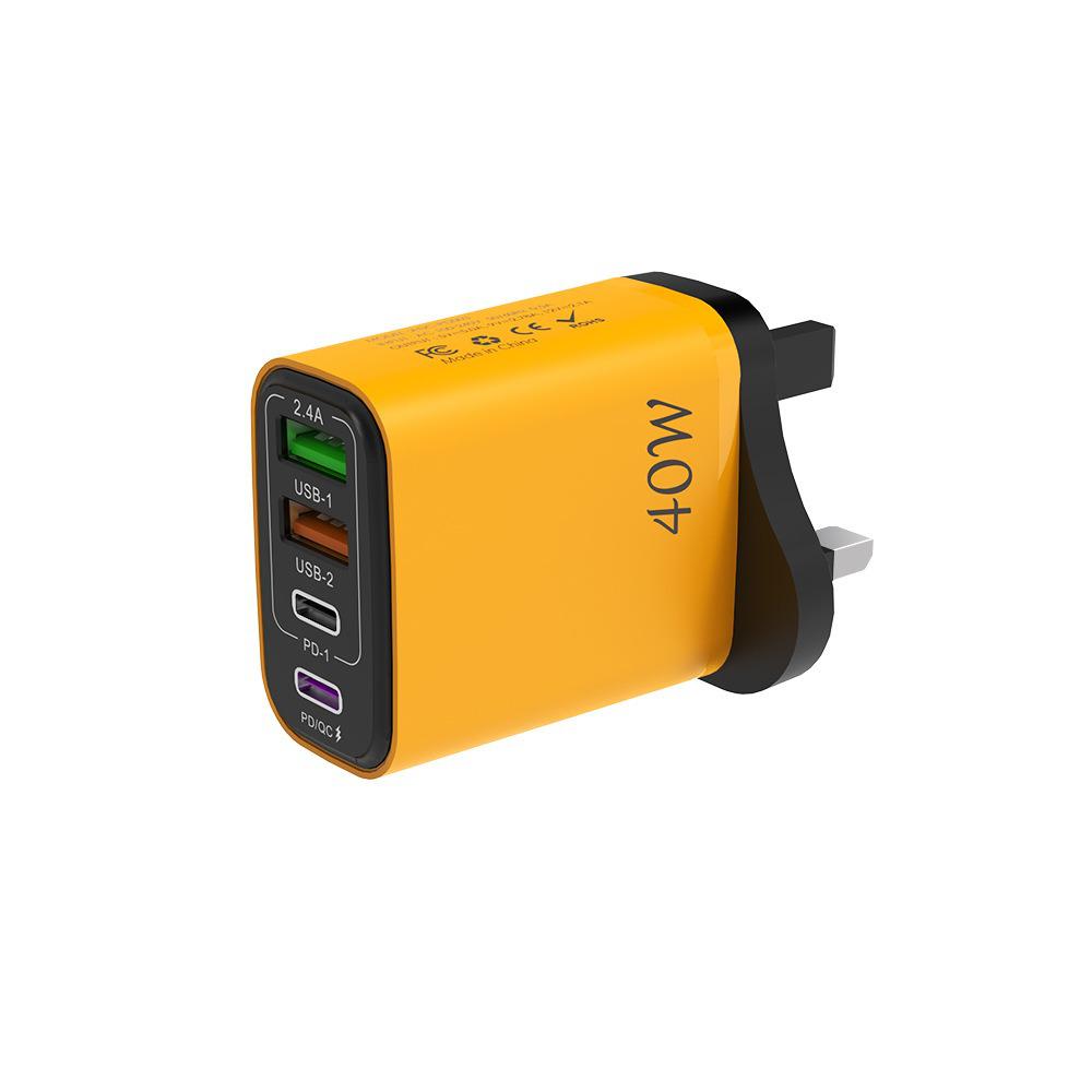 40W Multi-port Charger with 2 USB & 2 PD Ports, EU/US/UK Plug Adapter