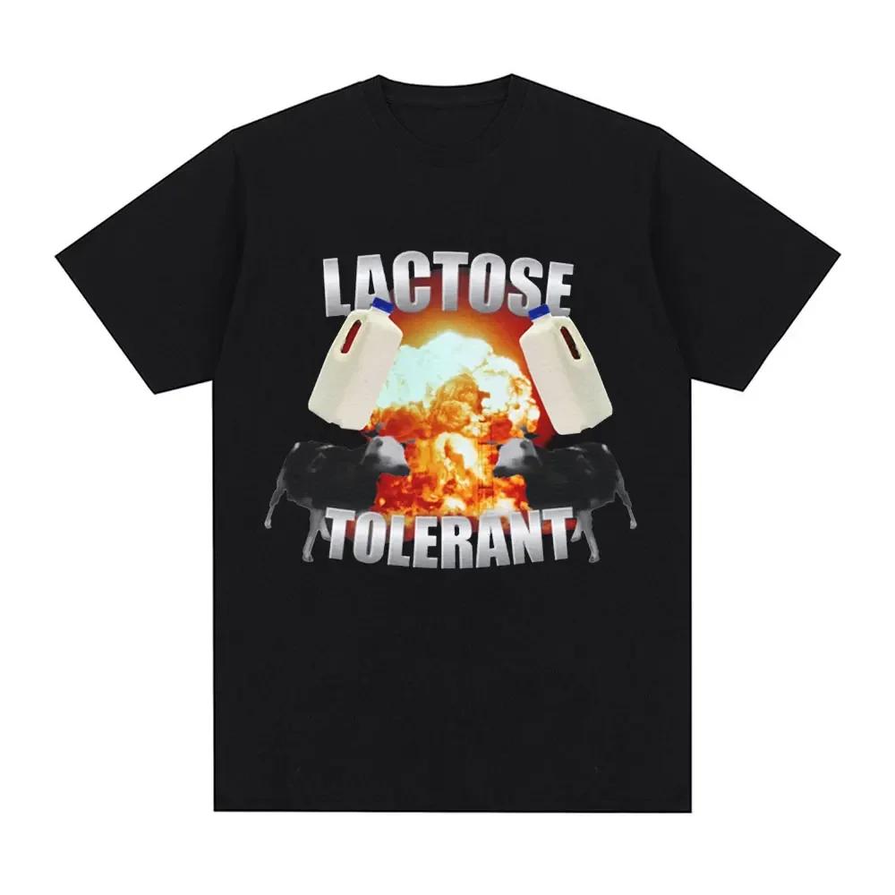 Lactose Tolerant Graphic Print Tshirt Unisexs Vintage Fashion Short Sleeve Tshirts 100 Casual Cozy Oversized T Shirts Black