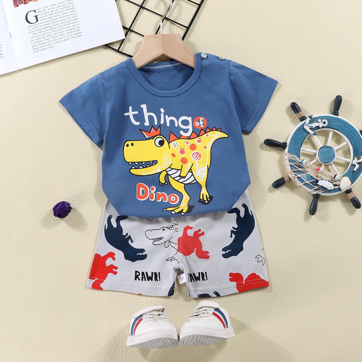 

Летний детский комплект из хлопковой футболки с коротким рукавом, детские шорты с коротким рукавом, комплект из двух предметов 73CM