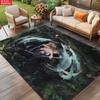 Anime Swordsman Area Rug, Jungle Water Wave Theme Floor Mat, Decorative Carpet for Gaming Room Bedroom, Washable Home Decor Gift