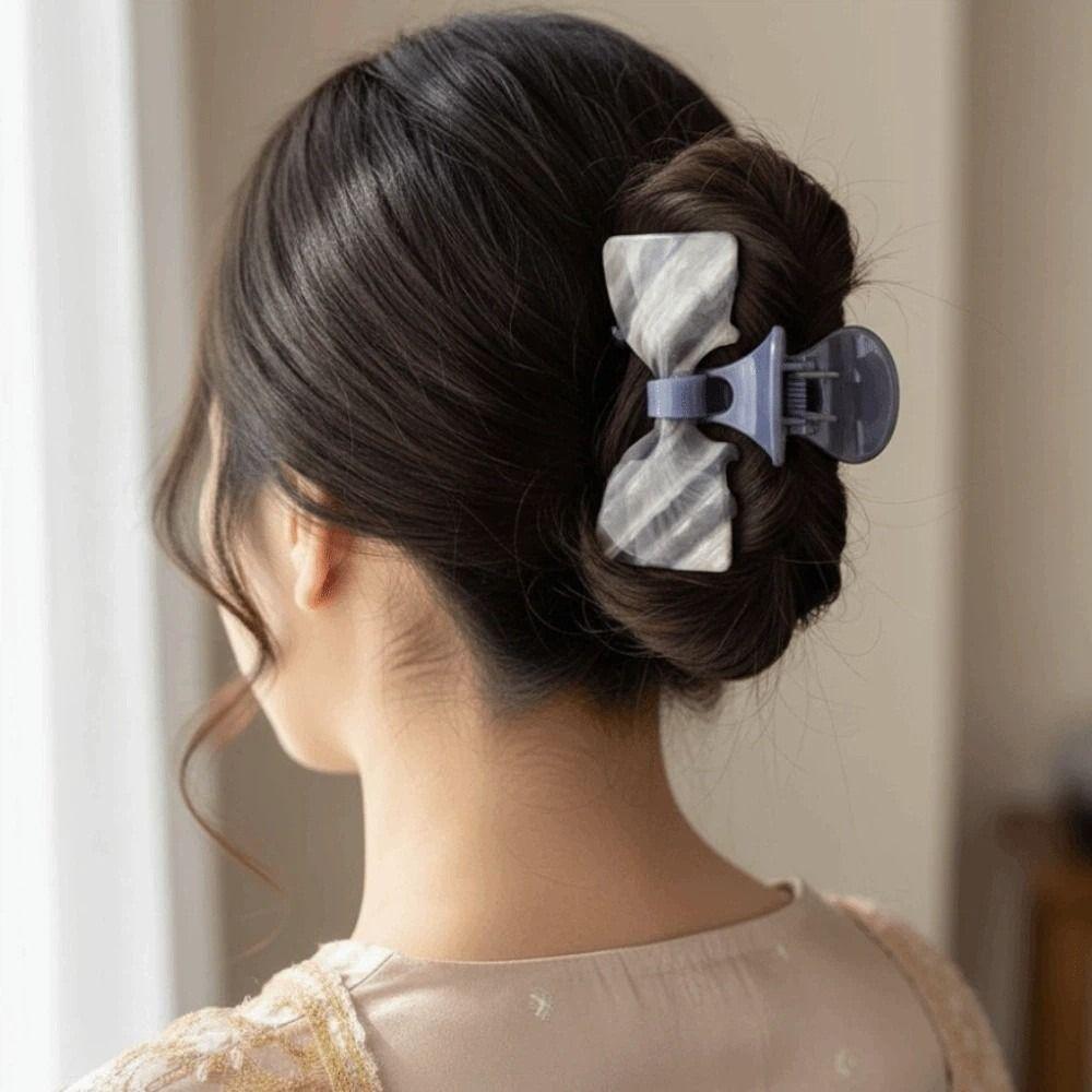 Waterproof Bownot Shark Clip Korean Style Contrasting Colors Bow Hairgrips for Gifts