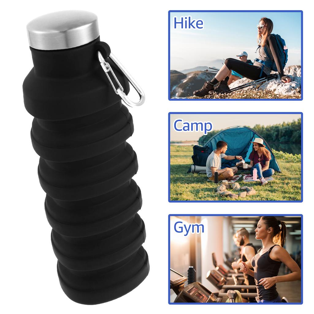 2Pcs Collapsible Silicone Water Bottle with Clasps 500ml Portable Sport Bottle Leakproof Outdoor Travel Hike Sport Water Cup