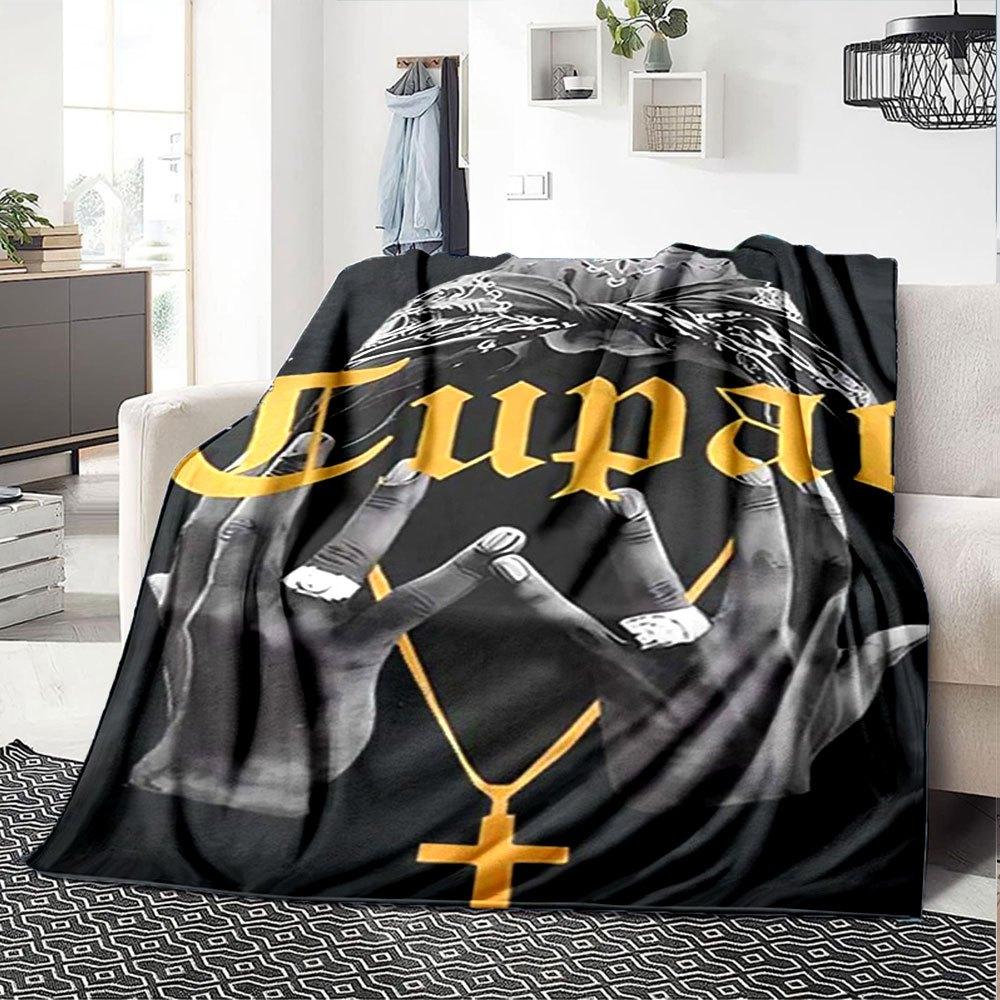 1pc 2PacHip Hop Blanket Soft Lightweight All Season Multi Purpose Throw for Sofa, Bed, Office & Picnics, French Style with Iconic Album Art & Quotes