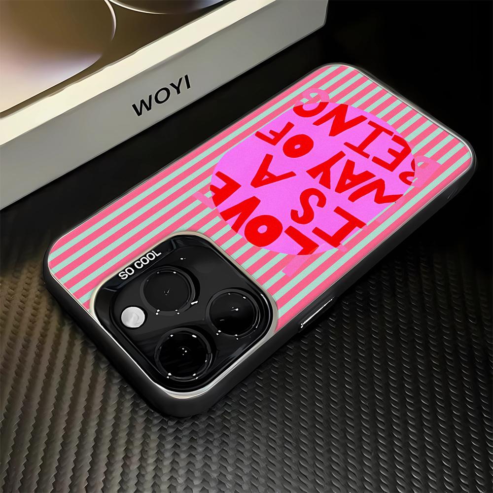 Cool Pink Green Stripe English Text Shockproof Phone Case for iPhone 17 17E 16 15 14 13 12 11 Pro Max Laser Silver Cover iphone 17 Pro
