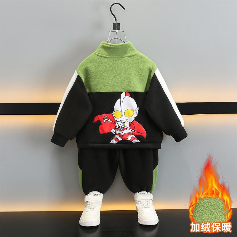 Cozy Ultraman Boys Autumn Winter Set Soft Thick Fleece Jacket And Pants For Kids 3 To 8 Years