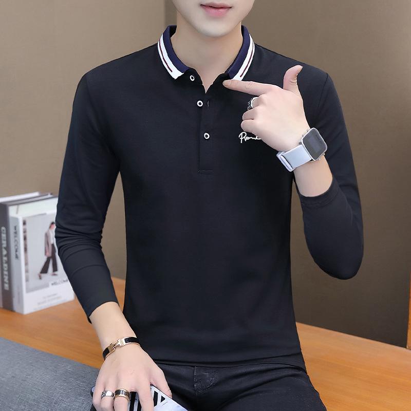 

Новая мужская футболка с длинными рукавами с лацканами, рубашка поло, мужская повседневная хлопковая рубашка с длинными рукавами